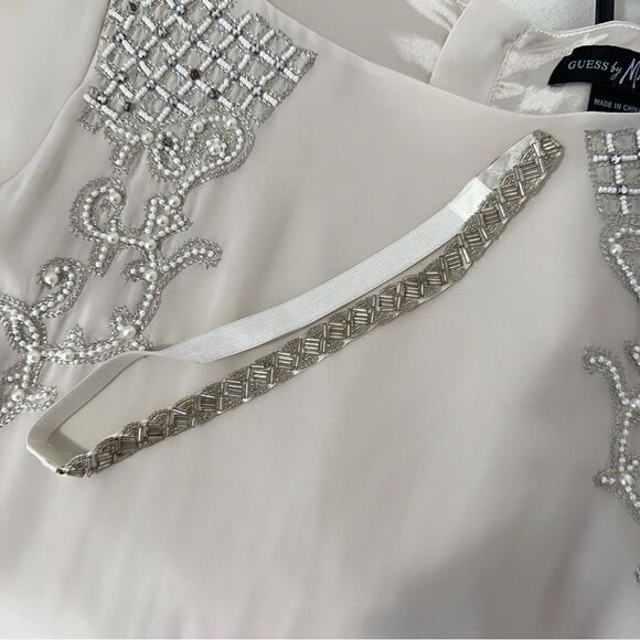 ⭕️ GUESS by Marciano Dress Cream Silver Crystals Embroidered XS - Picture 10 of 10